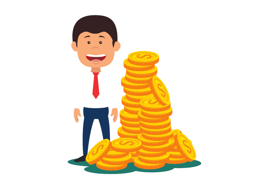 man and coins representing financial independence saving money