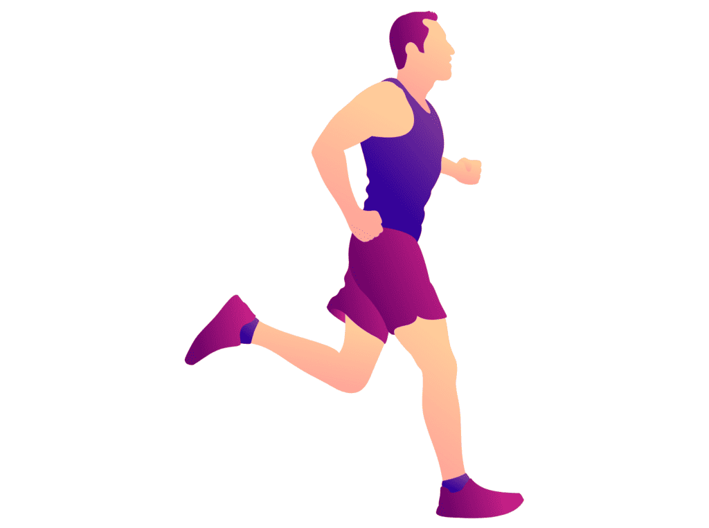 man in pink shorts purple tank top jogging representing that exercise can help with mental health