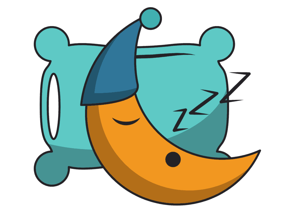 yellow moon with a hat sleeping on a pillow representing if you get good sleep you can get good mental health