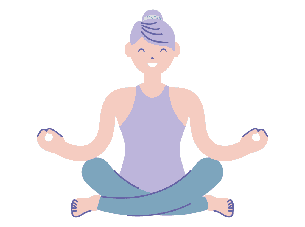 woman in purple shirt with legs crossed meditating representing great spiritual health