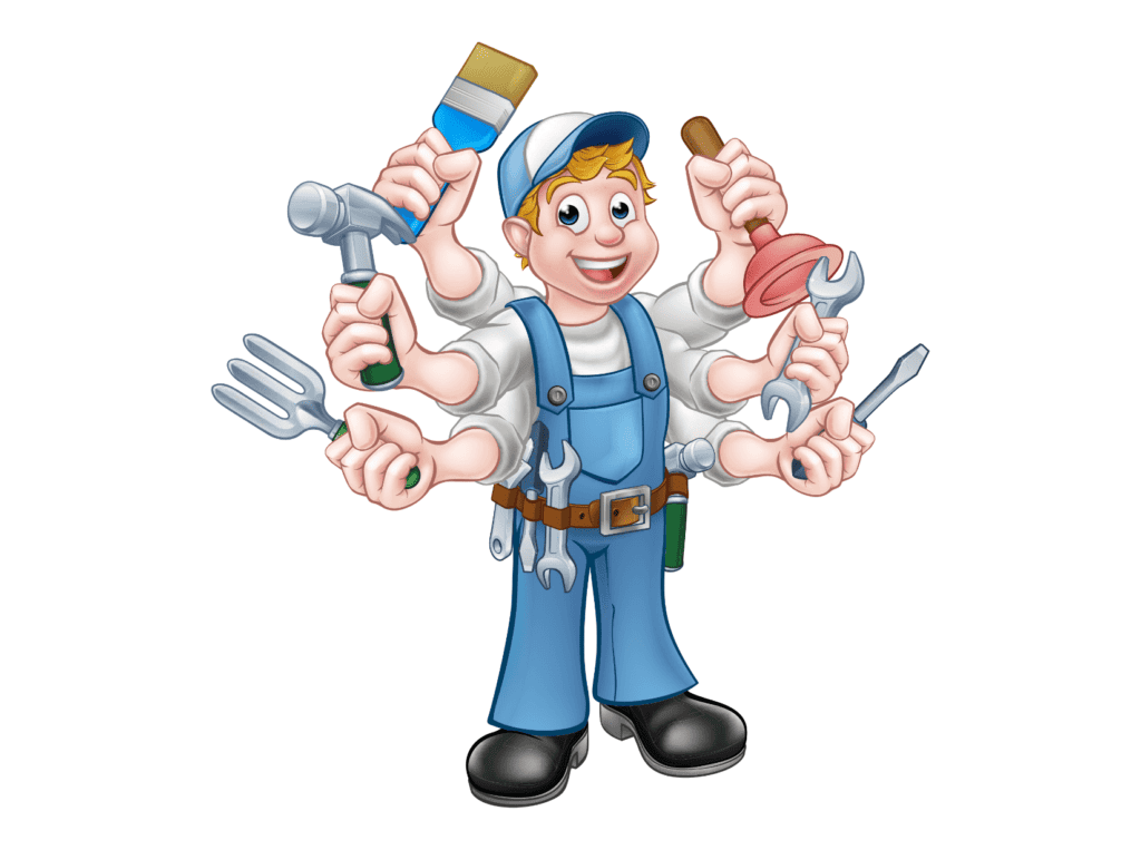 a handyman with blue overalls showing that one of the best frugal living tips to follow is to try and fix your own things