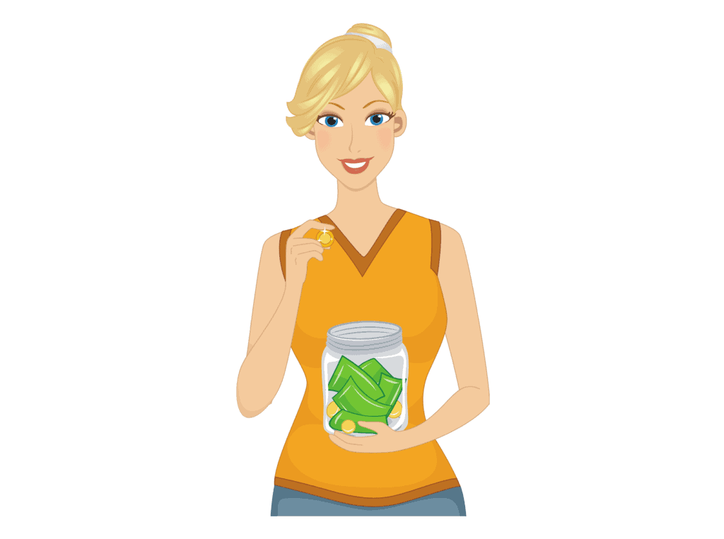 woman holding a jar of money