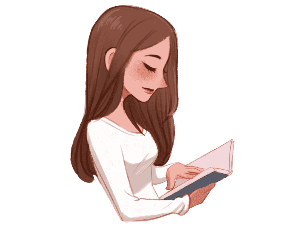woman in white shirt reading a book
