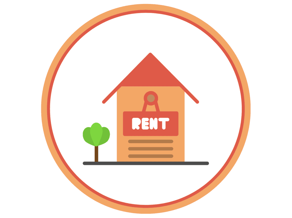 a red home with a rent sign showing how to save money on a low income by renting out your home