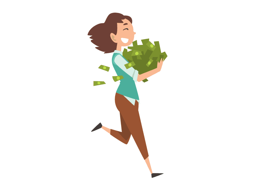 woman happy saving money