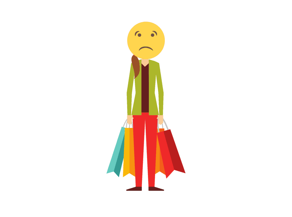 person with bags unhappy because of shopping guilt