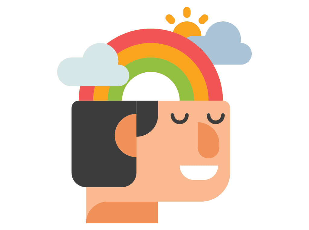 man with a rainbow in his head stress free living representing tips to help you live within your means