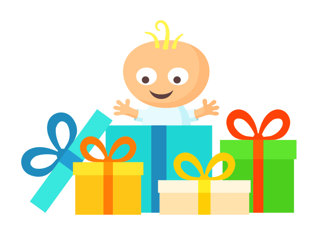 baby and gifts representing a baby registry and saving saving money for maternity leave