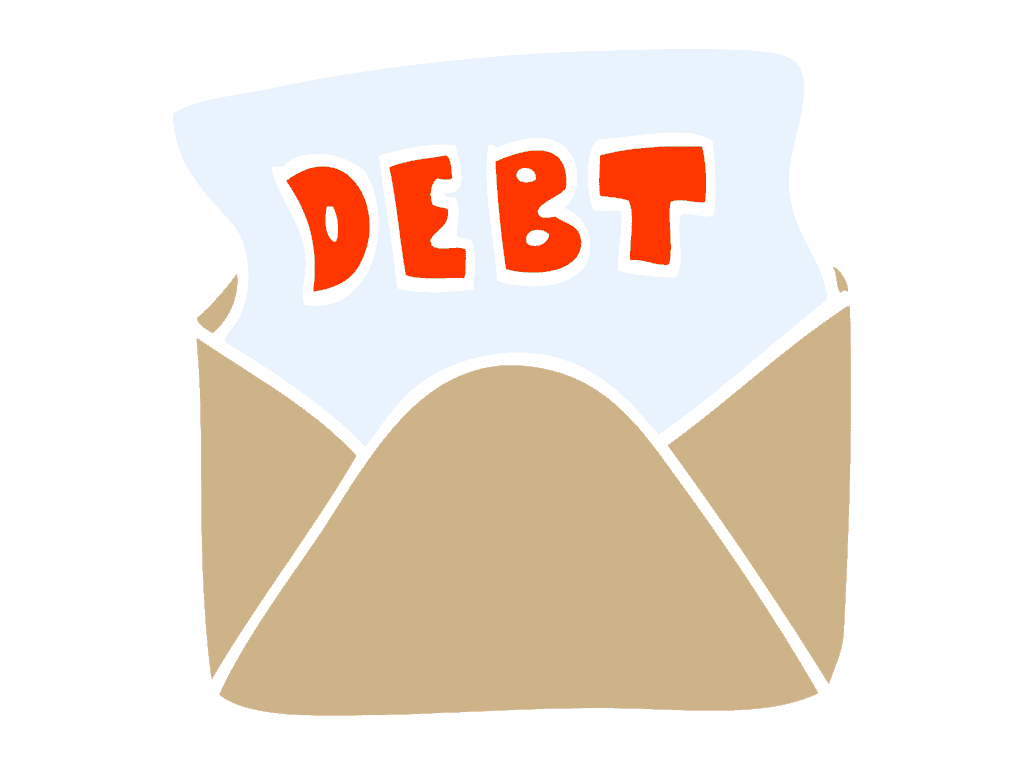 letter with the word debt