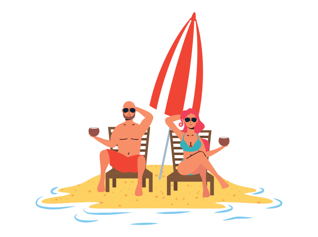 couple on a beach relaxing having a fun retirement