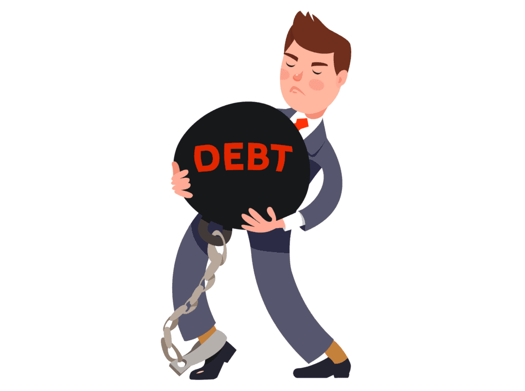 man holding a ball of debt because you are saving too much money