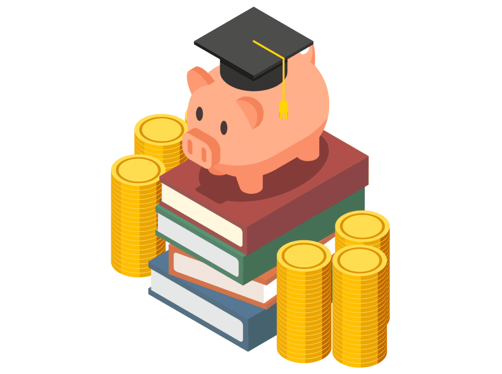 piggy bank books coins representing how to manage money in college