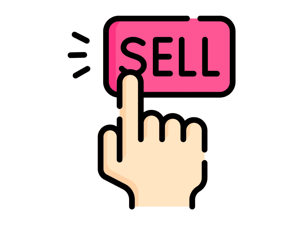 sell button and hand