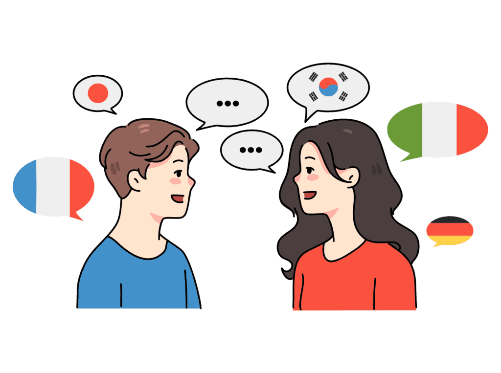two people talking in different languages