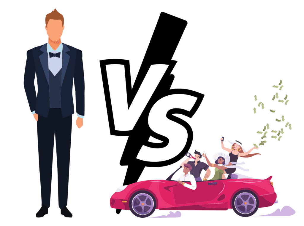 classy person vs people in Lamborghini 