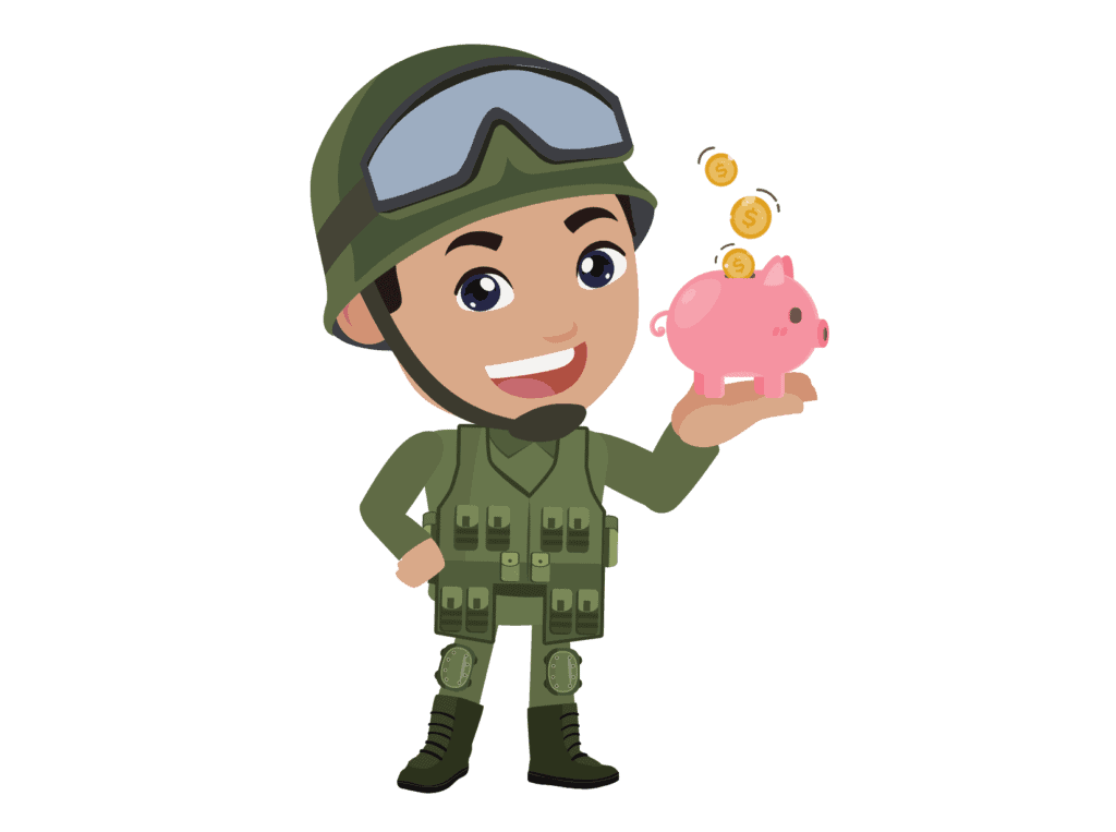 military person and piggy bank representing saving money while enlisted