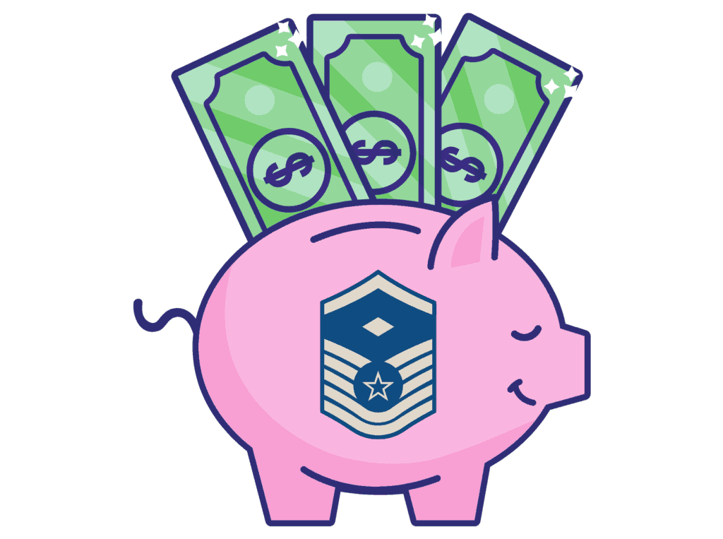 piggy bank money rank representing saving money while enlisted