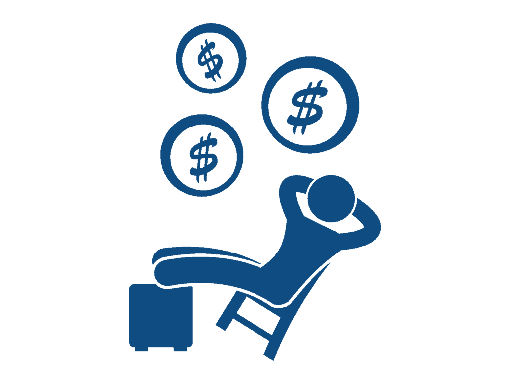 person relaxing money signs representing financial independence glossary