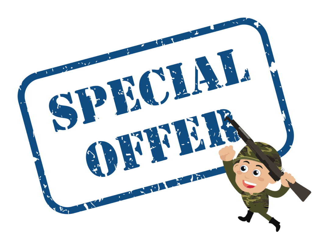 blue special offer sign and Leupold military discount